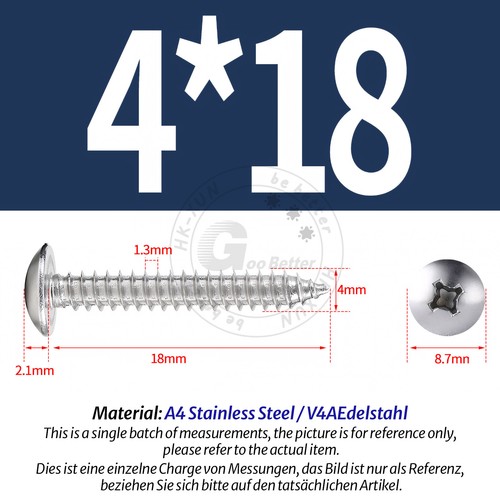 316 A4 Stainless Steel Phillips Pan Head Self Tapping Screws Tappers Pozi Pili - Picture 46 of 90