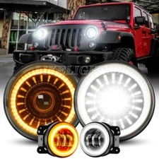 Fit Jeep Wrangler JK JKU 2007-2018 Combo Kits 7'' LED Headlights 4" Fog Lights