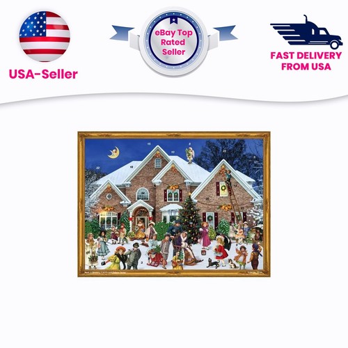 Sellmer Advent Calendar - Christmas scene outside family home, made in Germany.