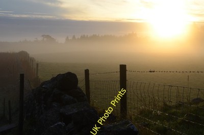 Photo A3 Dawn at Uppat (2) Sun shining on a fence with early morning mis c2014