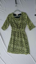 Banana Republic Dress Womens 2 Green Chevron 3/4 Sleeve Belted Chiffon Short