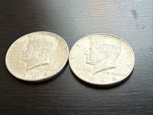 Lot of 2 1964 Kennedy Silver Half Dollars 90% Silver Ungraded Very Good Cond