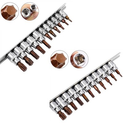 Durable T10-T60 3/8'' 1/4'' Socket Kit Steel Hex Wrenches Nut Driver Drill Bit 11x
