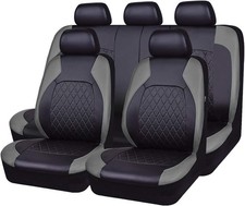 Luxury Vinyl Faux Leather Car Seat Covers Full Set Black and Gray Full Set