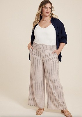 Maurices Plus Size 2X Striped High Rise Linen Palazzo Pants Pull On