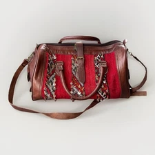 Leather Duffle Overnight Bag Boho Indie 13x19