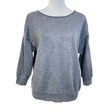 Gap Sweater Women  s L Gray Heather Rib Knit Pullover 3/4 Sleeve Comfy Cozy