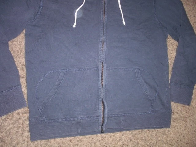 J. CREW Sudadera con Capucha Azul Gruesa Algodón Puro Cremallera Completa Hombre Mediana Foto 2 de 4