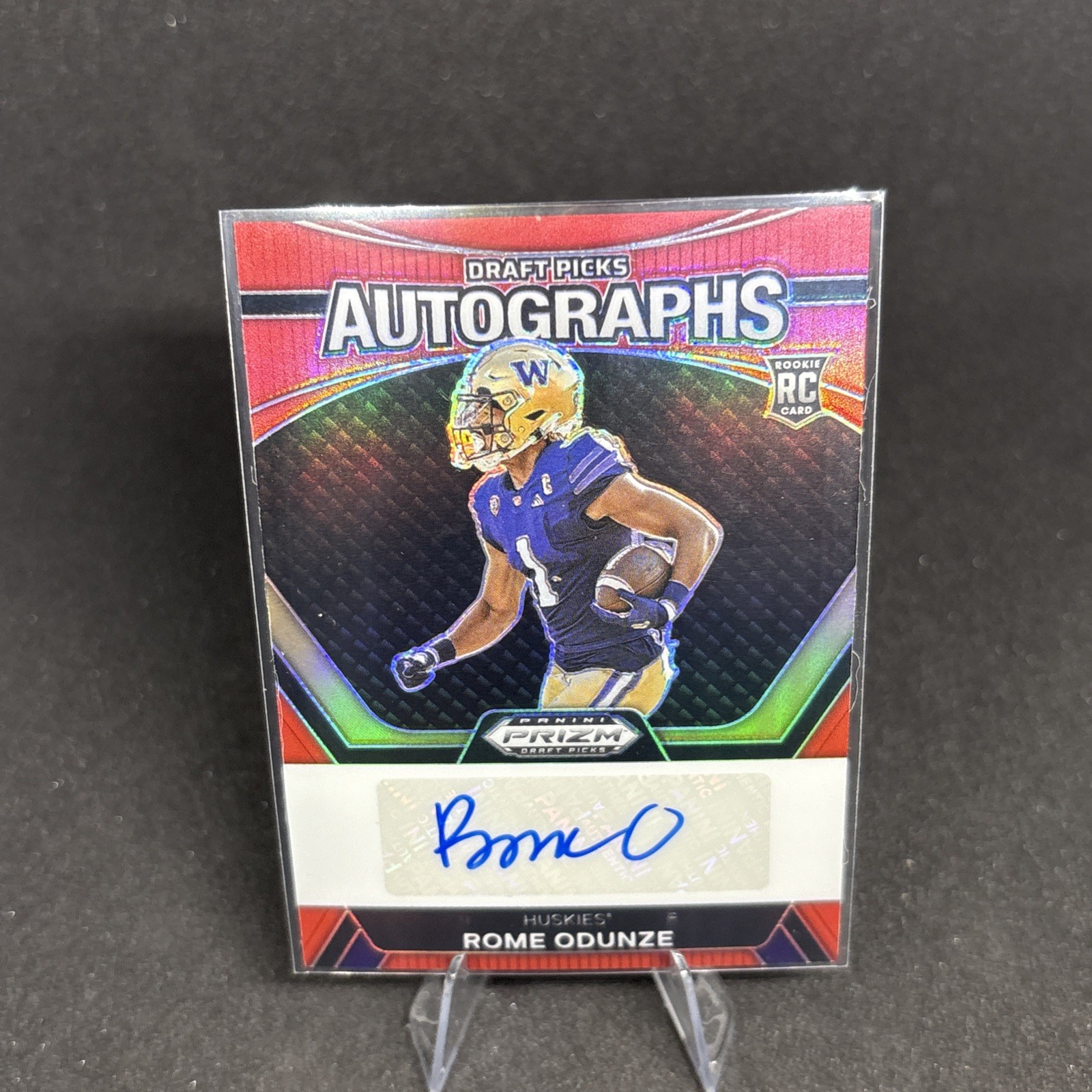 Rome Odunze 2024 Prizm Draft Picks Red Cracked Ice Autographs