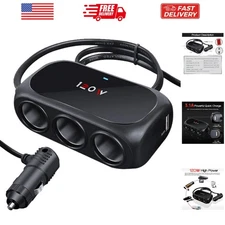 3-Socket Car Cigarette Lighter Splitter Adapter, 2 USB Splitter Extender [120...