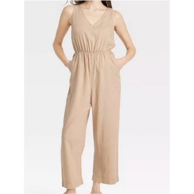 Universal Thread Sleeveless V-Neck Wide-Leg Jumpsuit in Tan linen blend  NWT
