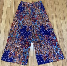 Vintage Pierre Cardin Pleated Palazzo Pants Skirt Boho Wild Floral Made USA Med
