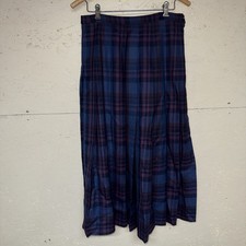 Vintage Pendleton 100 Wool Pleated long Skirt blue rose Tartan Plaid Size 8 USA