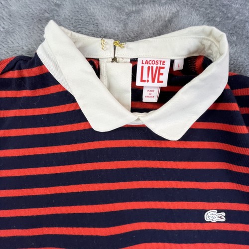 Lacoste Live Dress Womens Large Striped Long Sleeve Peter Pan Collar France - Picture 3 of 10