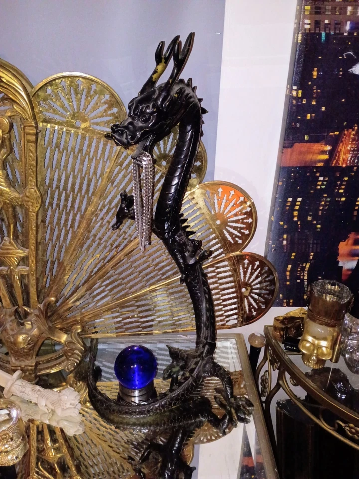 29" Raro China Bronce Feng Shui Riqueza Dragón Largo Dragones Animal Estatua Foto 4 de 4