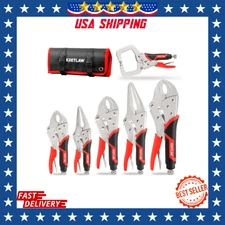 6pcs. Locking Pliers Set C Clamp Curved Long Nose Vice Grip Tools and Roll Pouch