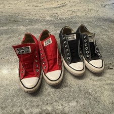 Lot Of 2 Converse All Star Womens 7 Red Black Low Rise Shoes Sneakers 