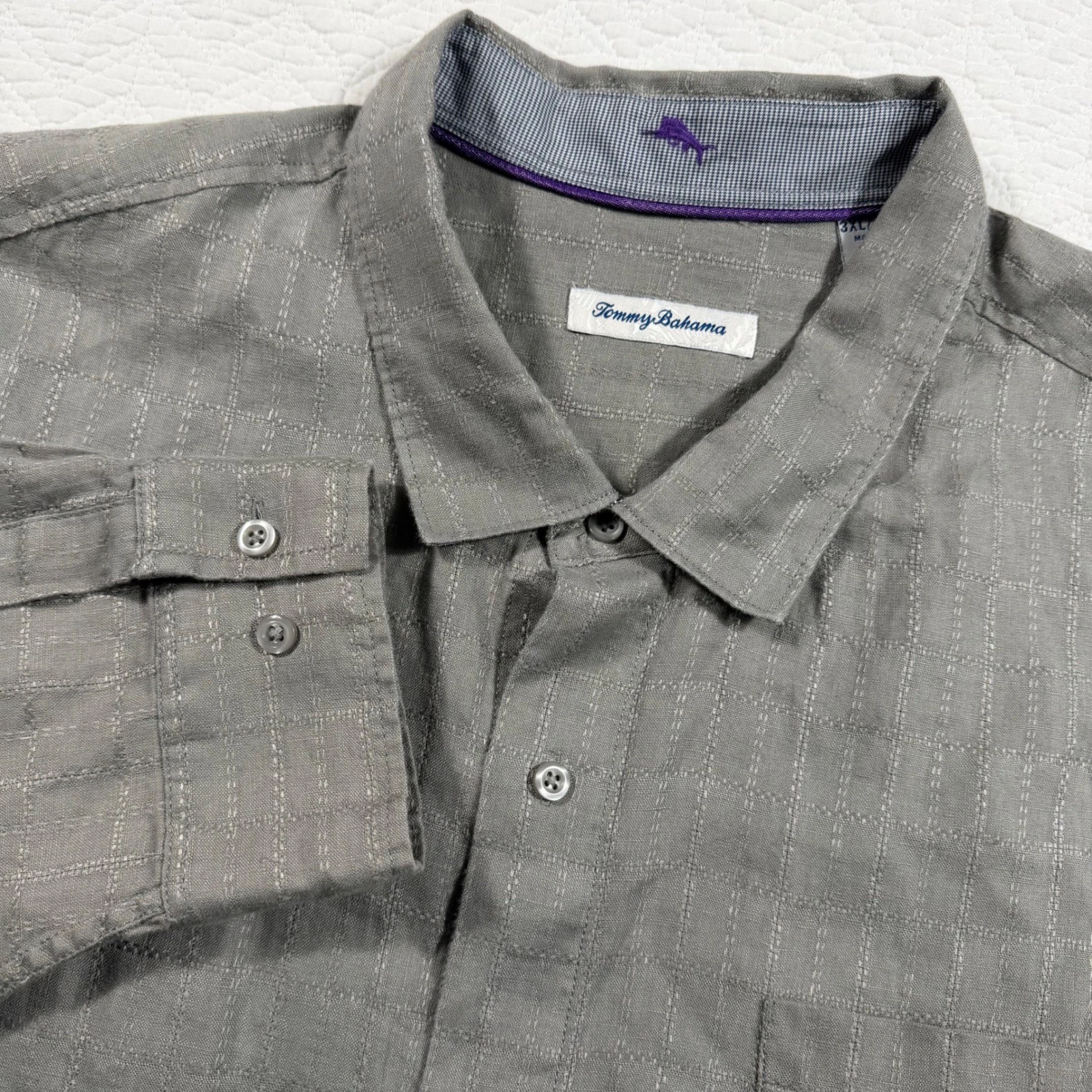 Tommy Bahama Mens 3XL Grey 100% Linen Long Sleeve Button Down Shirt T318760