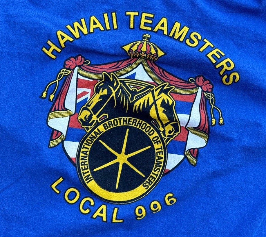 ALTRA Camicia TEAMSTERS XL Blu HAWAII Locale 996 Confraternita Internazionale VINTAGE