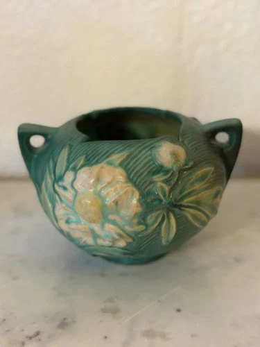 Roseville Pottery 1940s Green Peony Bowl Jardiniere Vintage Art Pottery 427-11