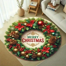Velvet 850gm² Christmas Wreath Pattern Area Mat, Thickened and Wear-Resistant, S
