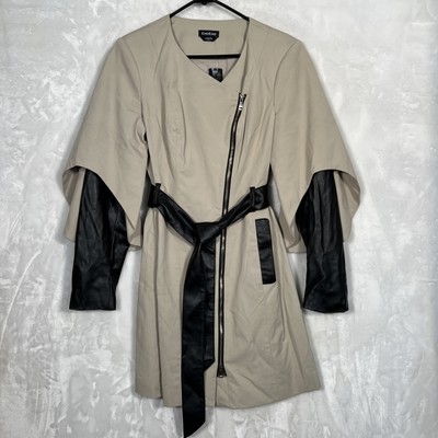 Bebe Beige Trench Coat W/Faux Black Leather Sleeves NWT Star Wars Look Cosplay 