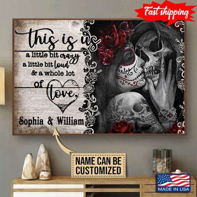 Vintage Customized Name Floral Sugar Skull Girl Kissing Her Lover This Is Us ...
