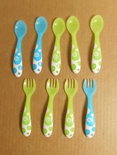 Munchkin Blue and Green Toddler Spoons and Forks Lot of 9 W11