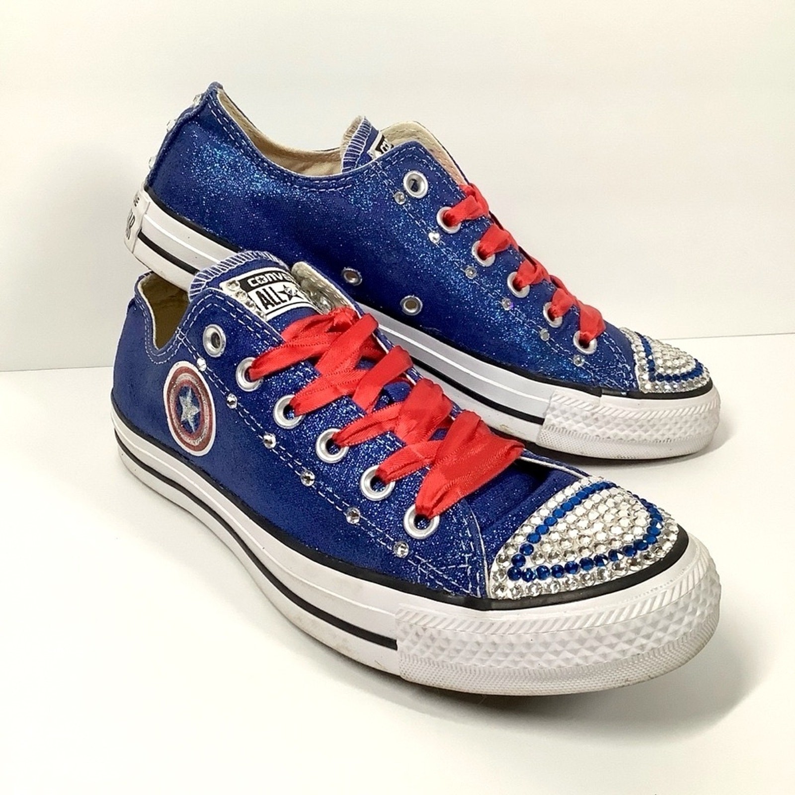 CONVERSE Custom Low Top Sneakers Glitter Swarovski Crystals USA Blue Women 8 thumbnail 7