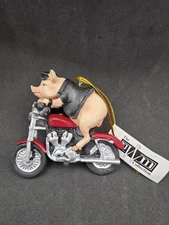 NWT Hog On A Hog Red Motorcycle Biker Pig Ornament 3 3/4" New JWM Collection