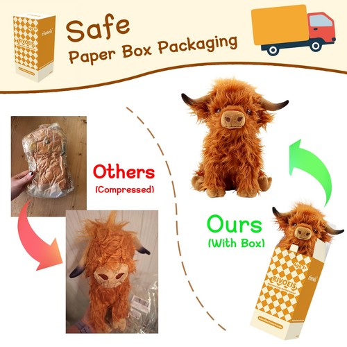 10.5 inches Highland Cows Stuffed Animals, Cute Fluffy Cow Plush Figure Toys ... - Picture 3 of 7