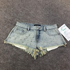 Aeropostale Shorts Juniors 6 Blue Denim Micro Short Star Studded Raw Hem Sample