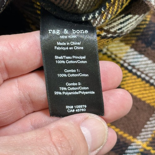 Rag & Bone Flannel Shirt Men's Small Yellow Plaid Outdoor Camping Work Shacket - Picture 9 of 11