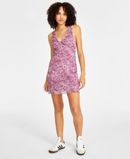 Hippie Rose E3735 Juniors' Ruched Mesh Mini Dress - Mauve Floral Size M