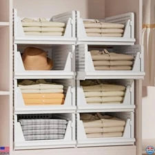 Stackable Plastic Storage Baskets - Foldable Closet Organizer for Home & Office