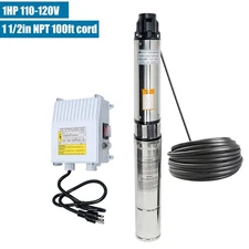 1HP 4''Deep Well Submersible Pump 207' 37GPM 110V Stainless Steel w/ Control Box