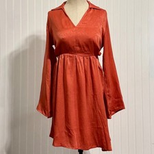143 Story by Line Up M Rust Satin Bell Sleeve Dress 70s Retro Sunset Core NWOT