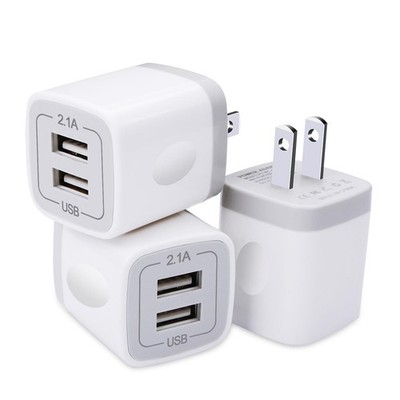 USB Plug, Wall Charger 3 Pack, GiGreen Dual 32mm x x 37mm, white 