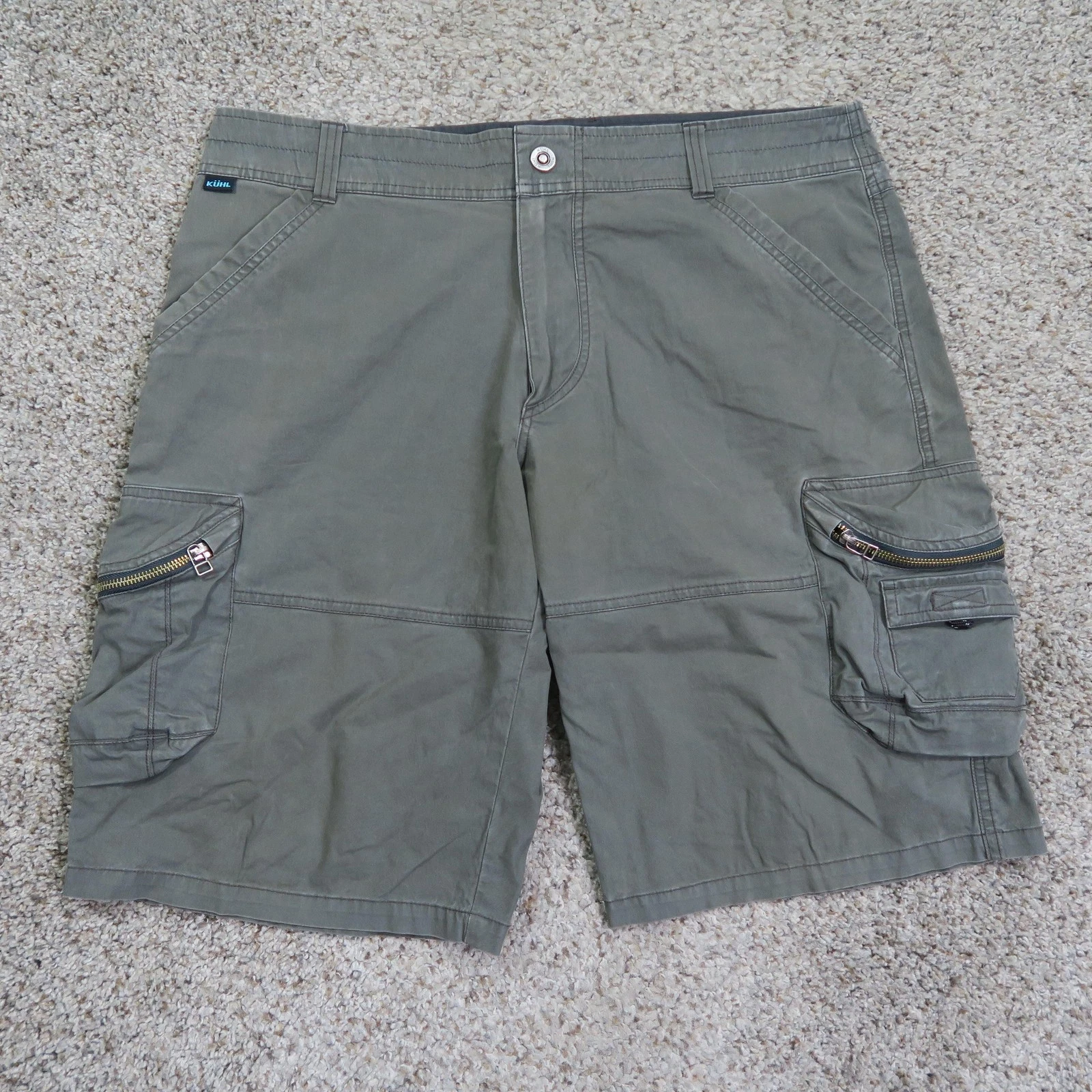 Kuhl Shorts Mens 36 Green Ambush Cargo Vintage Patina Dye Hiking Outdoor Camping