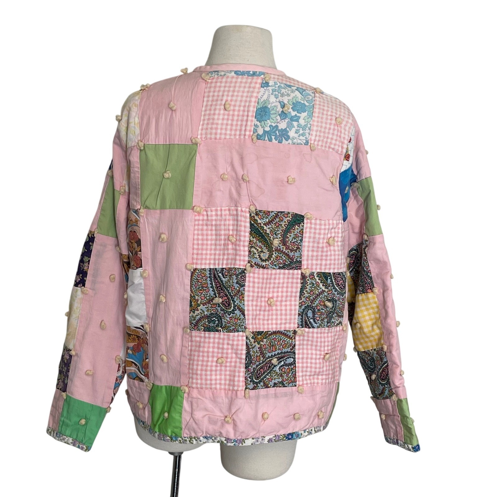 Boho Patchwork Quilted Jacket Pink Green Floral P… - image 2