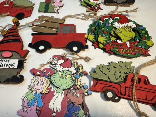 40 PCS Grinch Christmas Tree Ornaments, Hanging Xmas Grinch Wooden Decorations - Picture 4 of 6