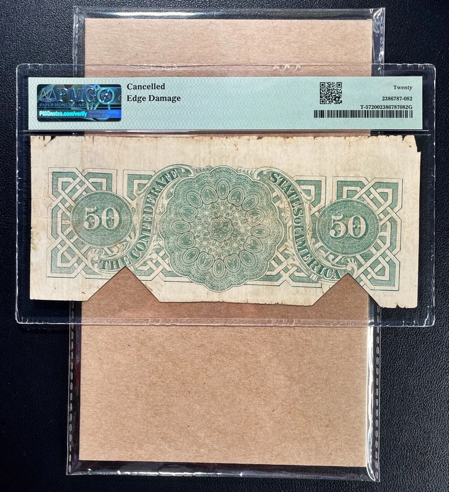 T-57 1863 $50 Confederate States of America "CSA" - PMG 20 - VF Comment - Image 2 of 2