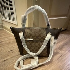 Coach Signature Kacey Satchel Medium Khaki/Brown Zip Detachable Strap
