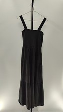 Quince Women 100% Organic Cotton Gauze Smocked Sleeveless Maxi Dress Black S
