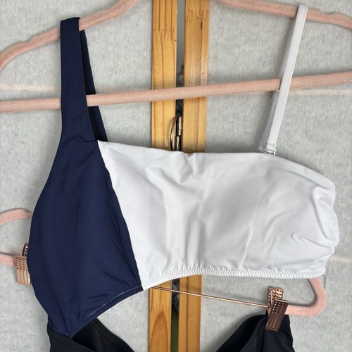Athleta Mod Block Cutout One Piece, Sz M Dress Blue/ White/ Black High Waist - Picture 3 of 12