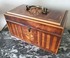 Superb Large Antique Georgian Marquetry Inlaid Tea Caddy Compartmented Interior