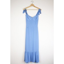 Reformation Nikita Dress in Azure Blue 2 Midi Sweetheart Ruffle Tie Strap