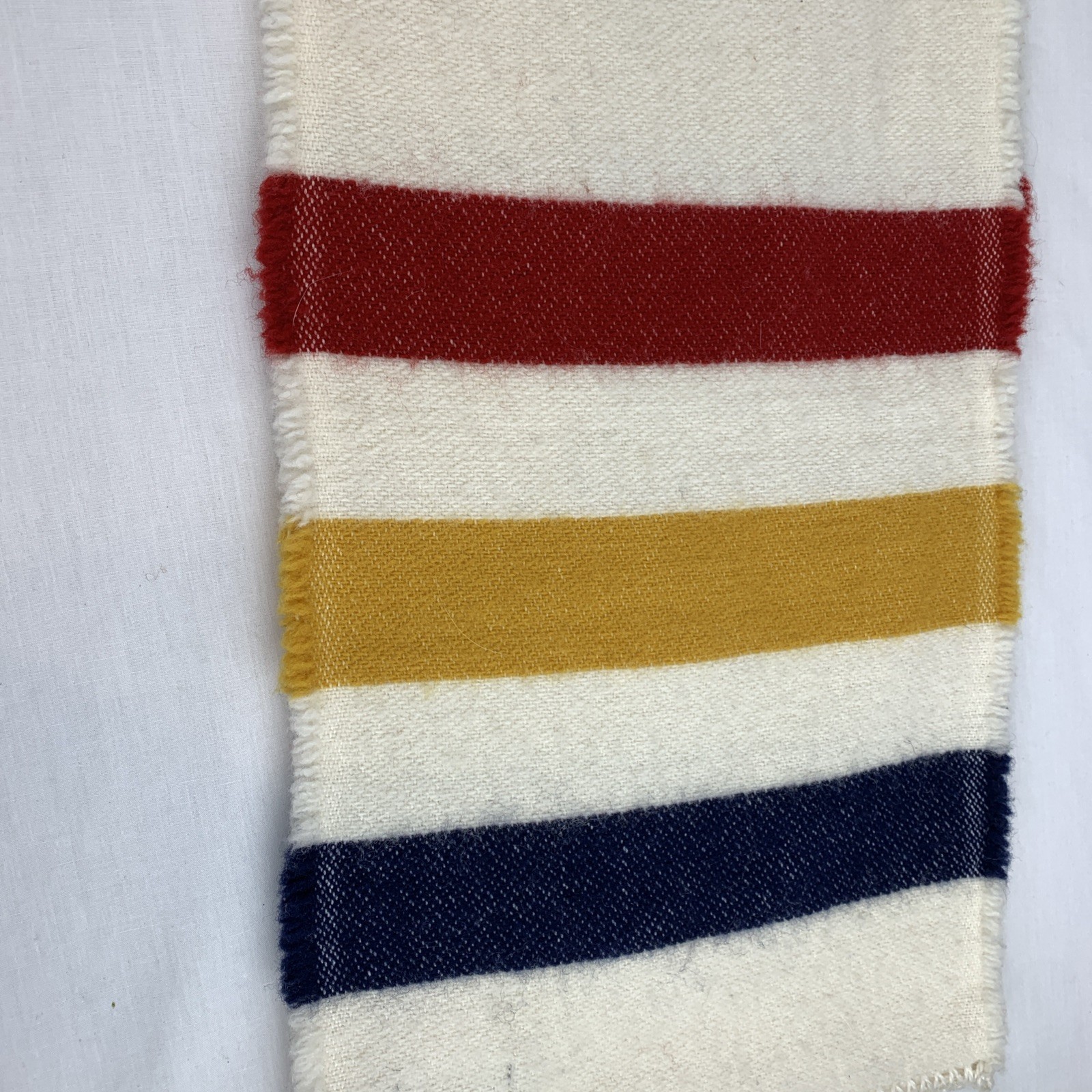 Faribault Woolen Mill Wool Scarf Striped Revival Off White With Red, Gold, Navy thumbnail 9