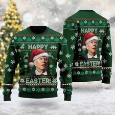 Santa President Merry 4th Of Easter Ugly Christmas Sweater Happy Easter Xmas