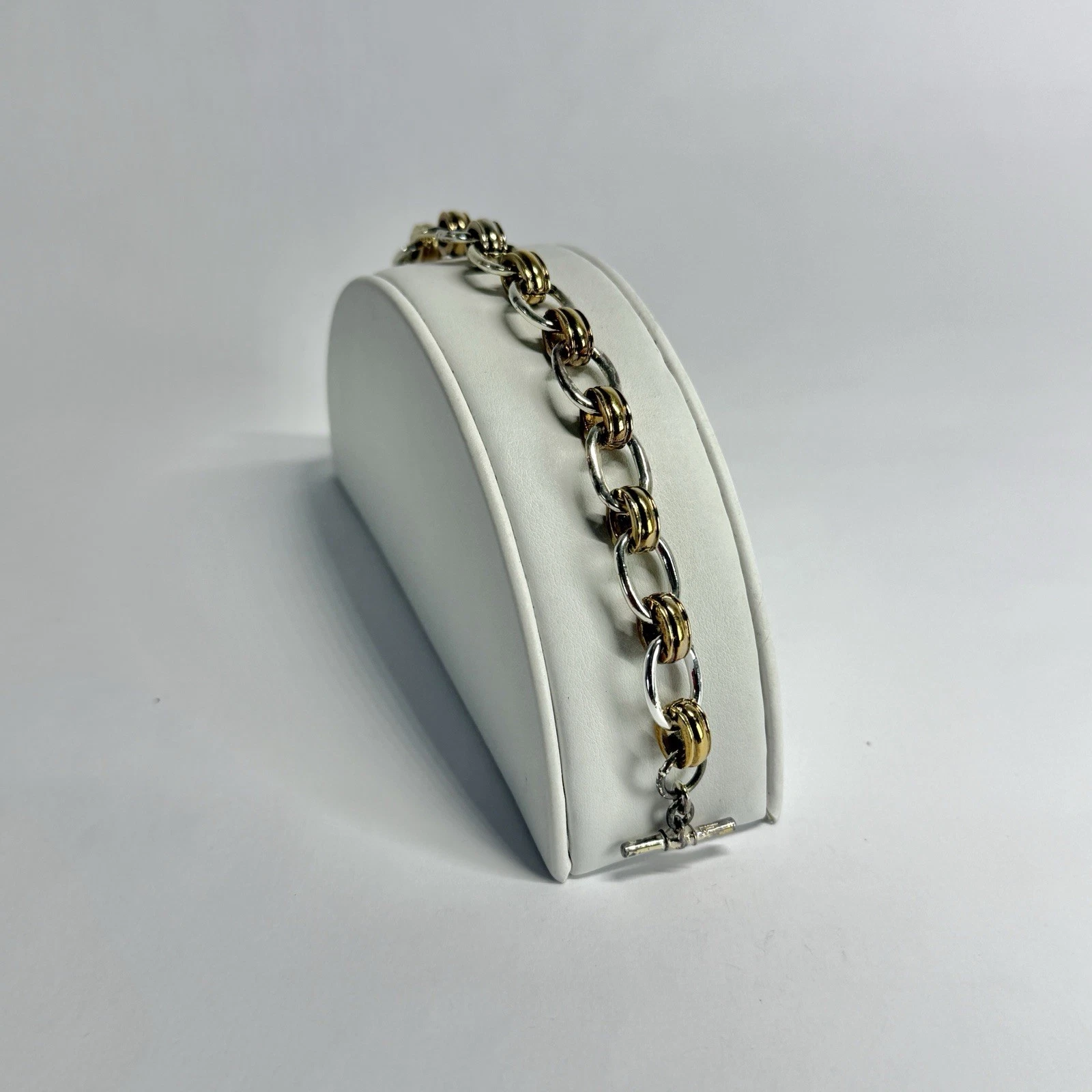 RALPH LAUREN Cable Link Toggle Silver Tone Vintage Bracelet Jewelry Br294